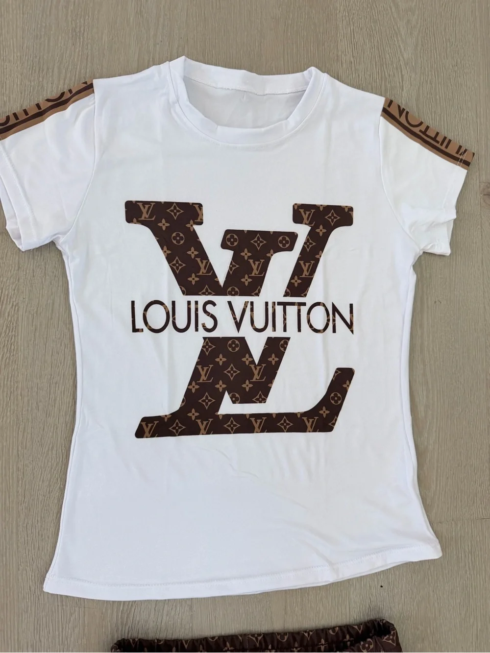 Stylish Brown Monogram Side-Stripe Women’s Pants and matching T shirt size M